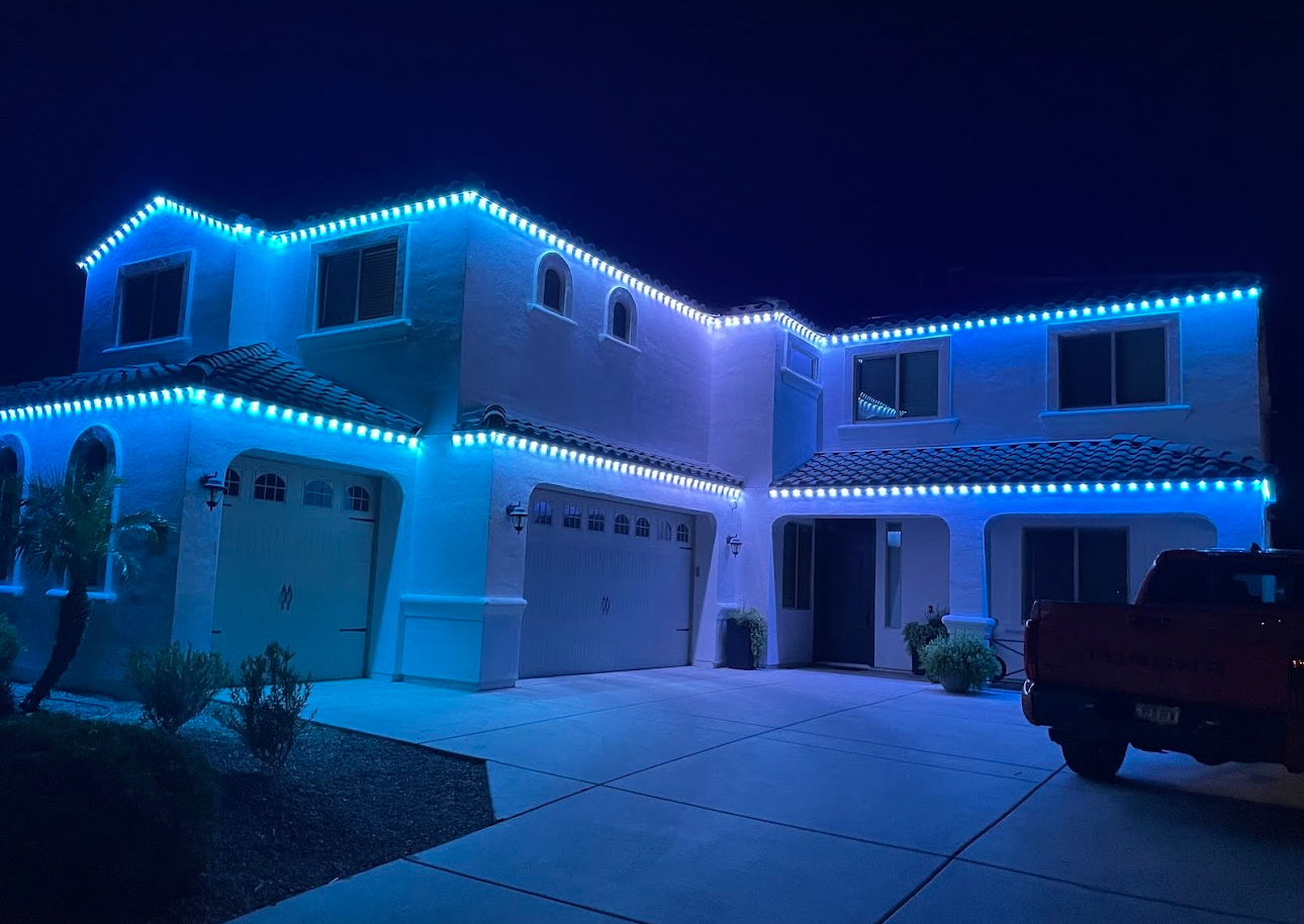 GloBright trim lights at night - blue lighting